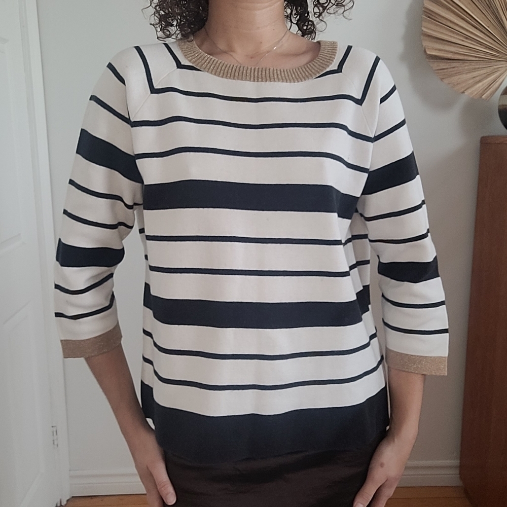MASSIMO DUTTI COTTON & CASHMERE 3/4  SLEEVE SWEATER   *FITS M/L